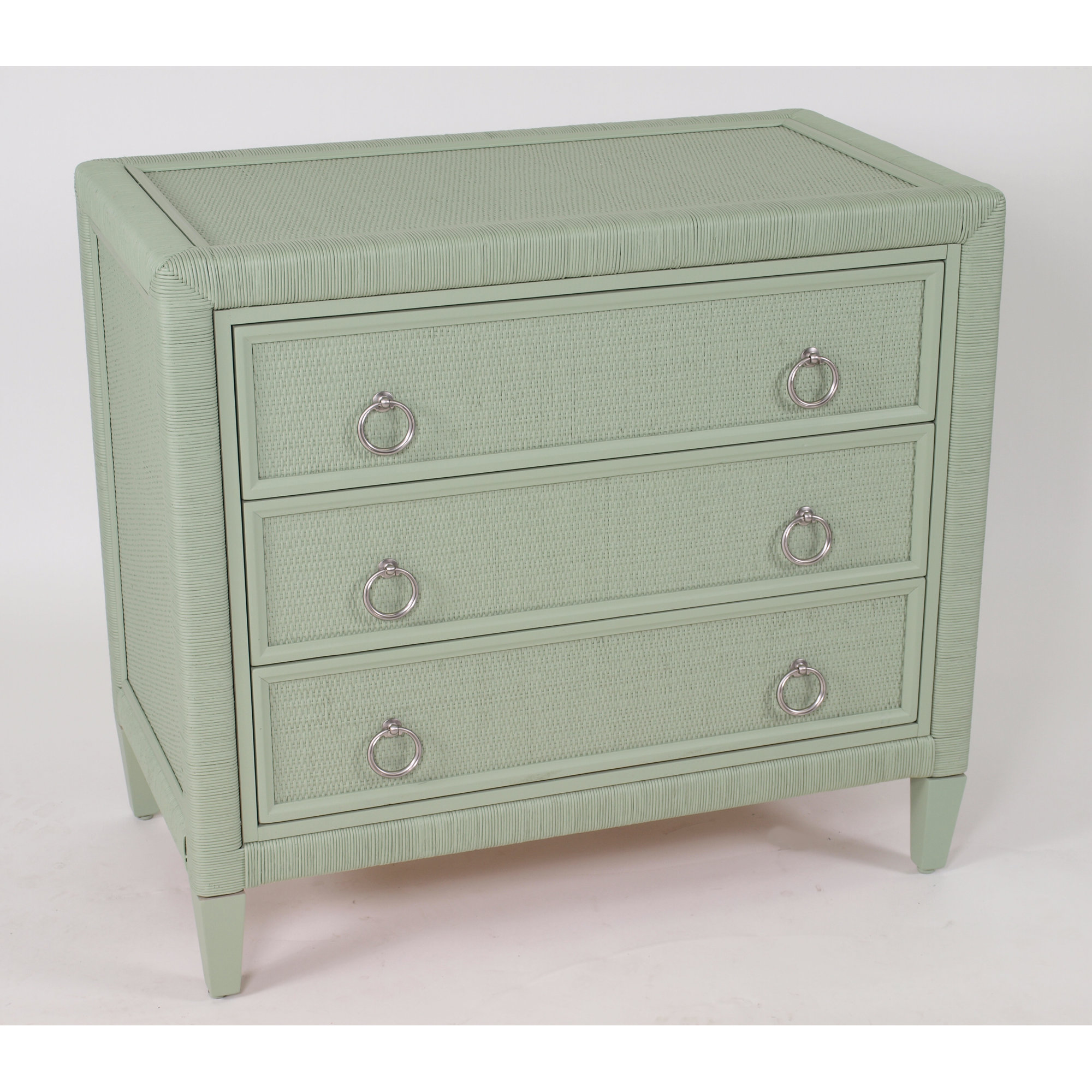 Warwick 3-Drawer Wicker Chest, Satin Nickel, Celery