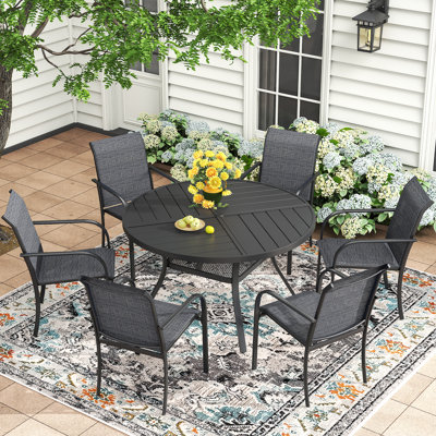 Ensemble repas d'extérieur pour 6 personnes avec table ronde 6 personnes
