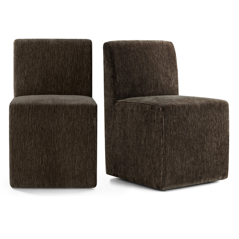 Chaise rembourrée en chenille avec roulettes cachées, Brun