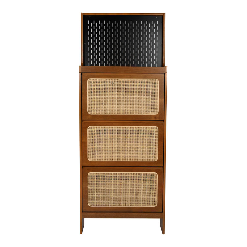 Armoire à chaussures de style moderne, hauteur de 65 po pour l'entrée du couloir, 3 tiroirs et espace de rangement en noyer