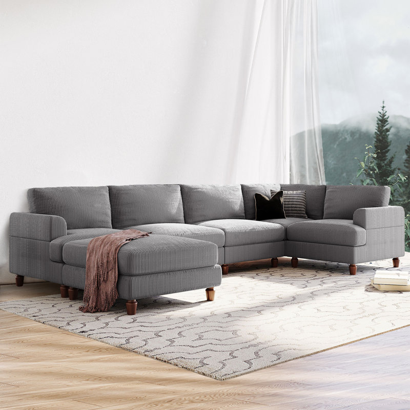 Canapé modulaire Pettegrow, Velours côtelé gris