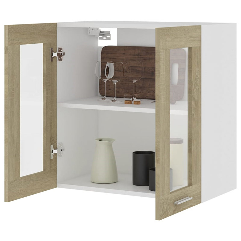 Black Hanging Glass Cabinet 60X31x60 Cm, Light Brown