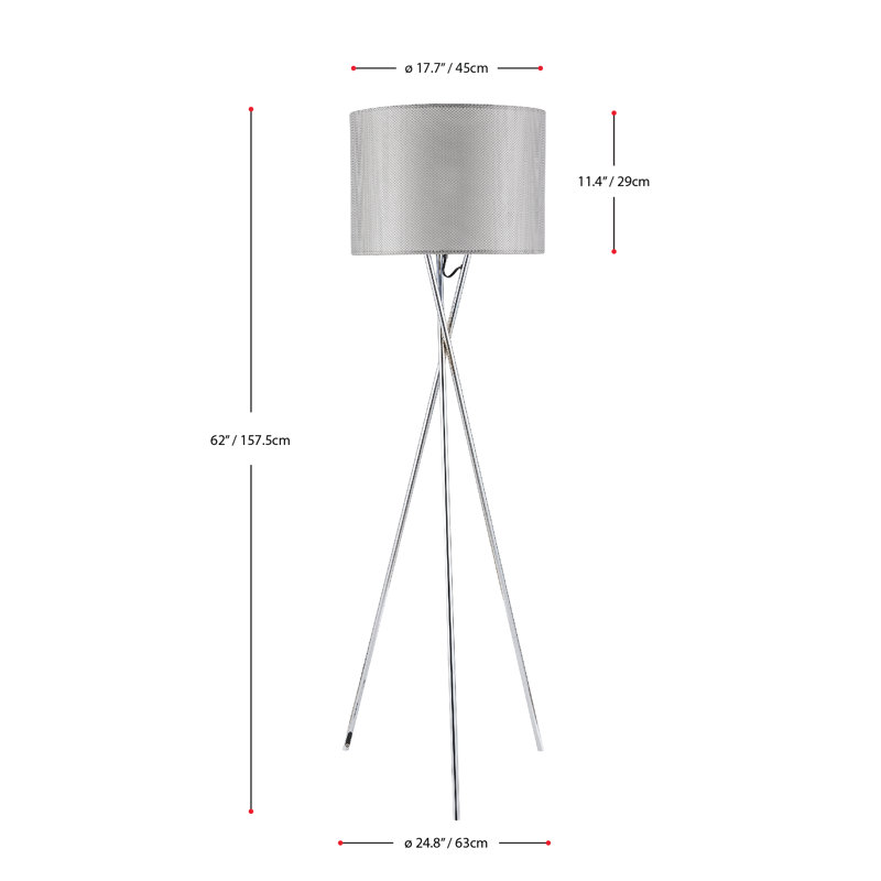 Burwell 62'' Tripod Floor Lamp, Chrome Plate, Mesh