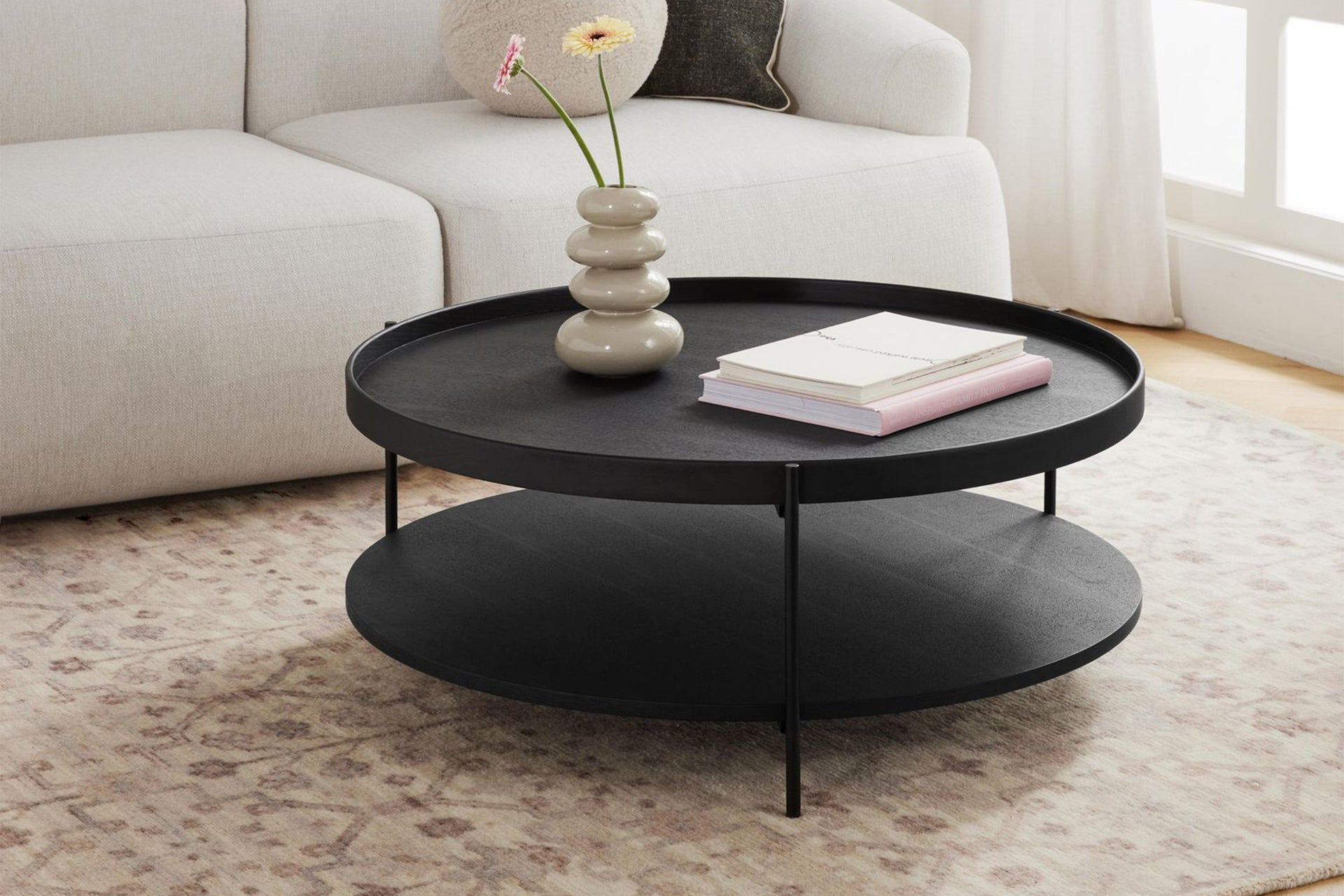 Latitude Run® Rustic Farmhouse Coffee Table with Storage Shelves | Wayfair