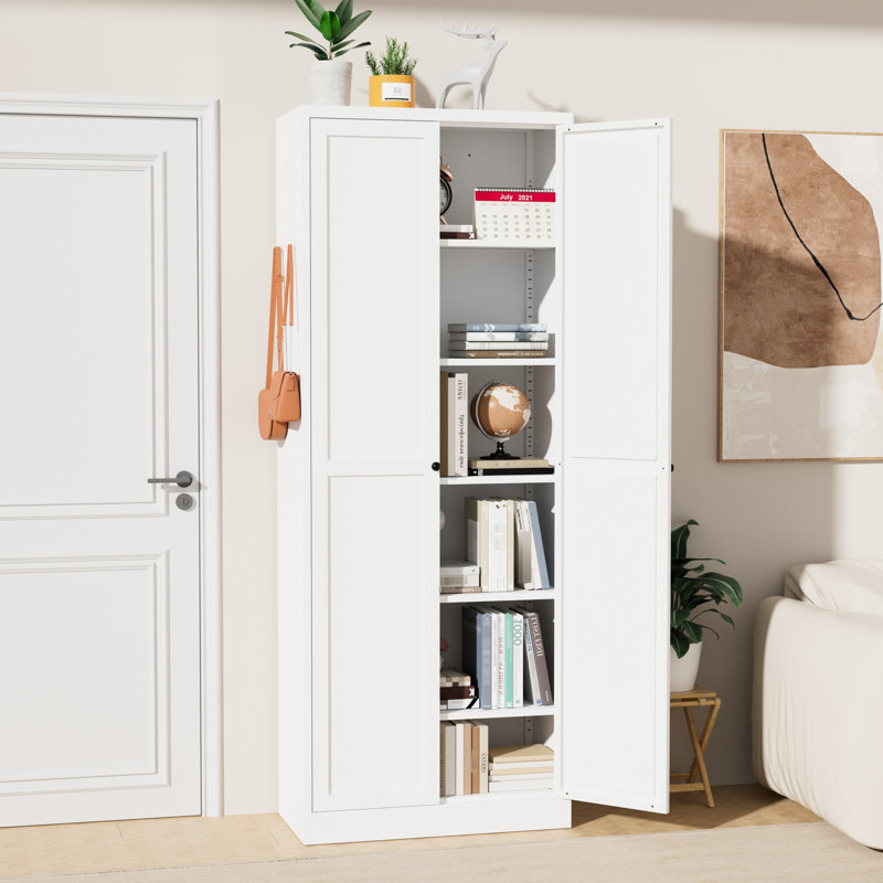 Organisateur de garde-manger de 72 po en métal blanc avec tablettes réglables, autoportant pour la cuisine et la salle de bain, assemblage instantané, fabrication de qualité industrielle, organisation idéale pour les finitions égratignées, rapide et facile