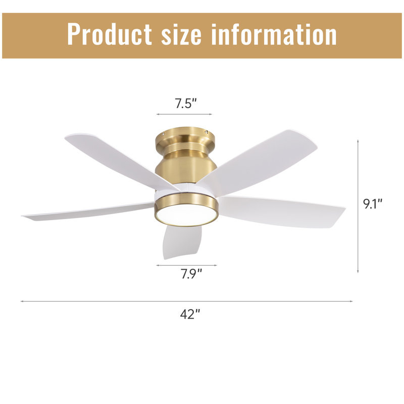 Ventilateurs de plafond encastrés 42 pouces avec lumière DEL 22W et télécommande 5 pales de ventilateur en ABS pour l'intérieur