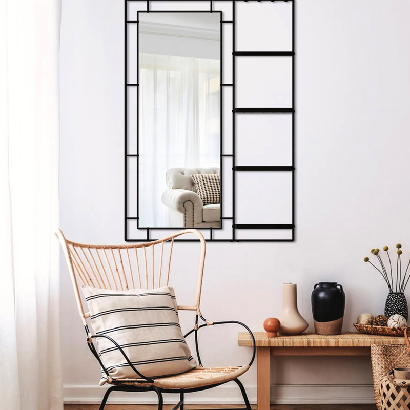 Miroir moderne 30 x 44 avec tablette - cadre en métal noir pour la salle de bain, image HD de la chambre à coucher, rouille, cadre multifonctionnel de meuble-lavabo, verre, rouille, solide
