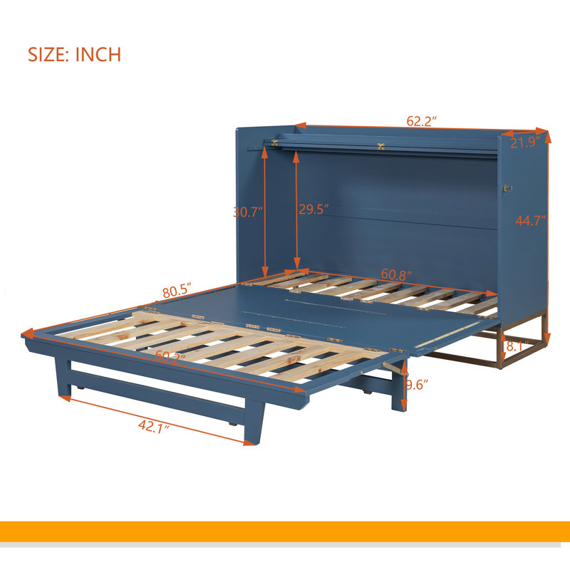 Grand lit escamotable avec pieds en fer, conception moderne, Bleu