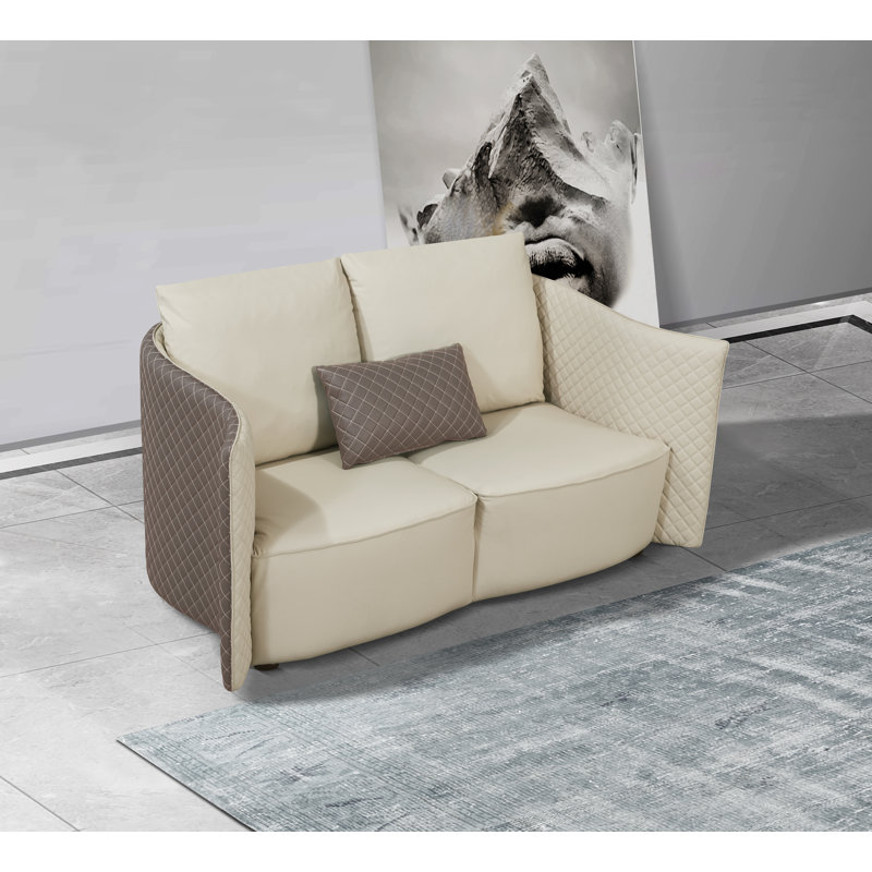 Makassar Loveseat, Lite Gray/Taupe Genuine Leather