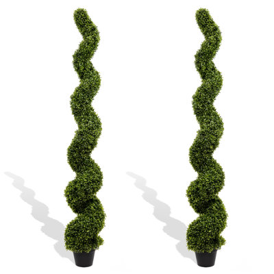 70.8" Artificial Floor Spiral Boxwood Trees(set Of 2), Outdoor Uv-resistant Fake Trees