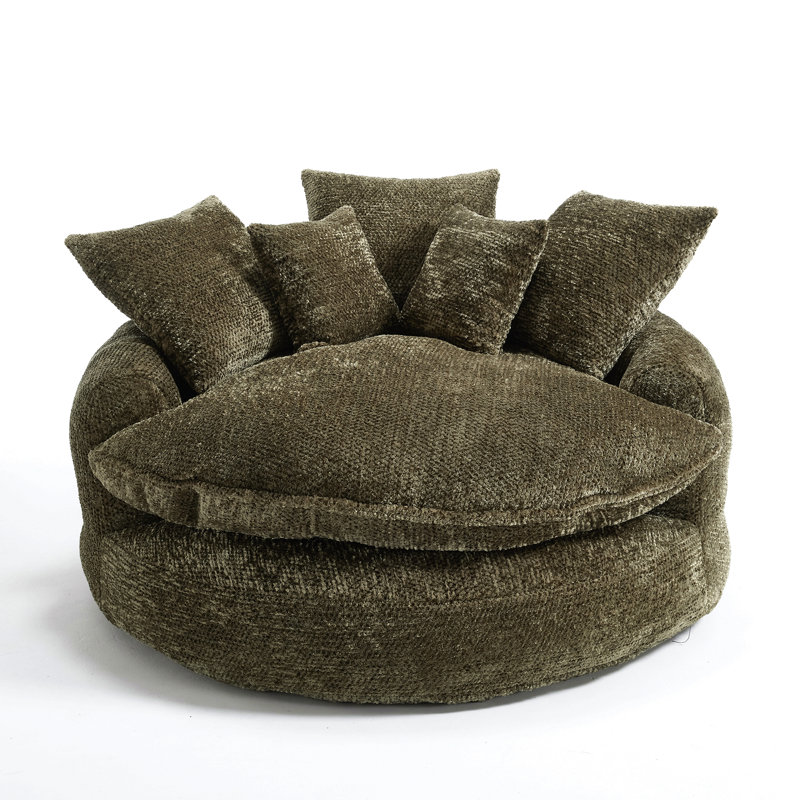 Canapé-lit rond surdimensionné de 55 po pour chaise longue à longs accoudoirs avec coussins, Vert