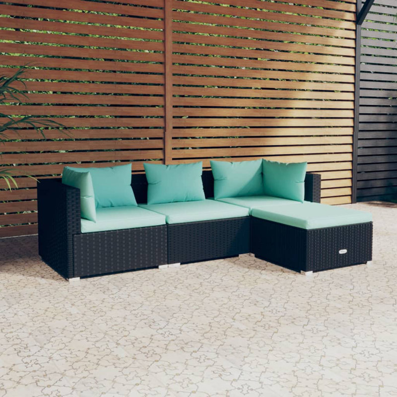 4 Piece Lounge Sectional Seating Group, Blue, Black