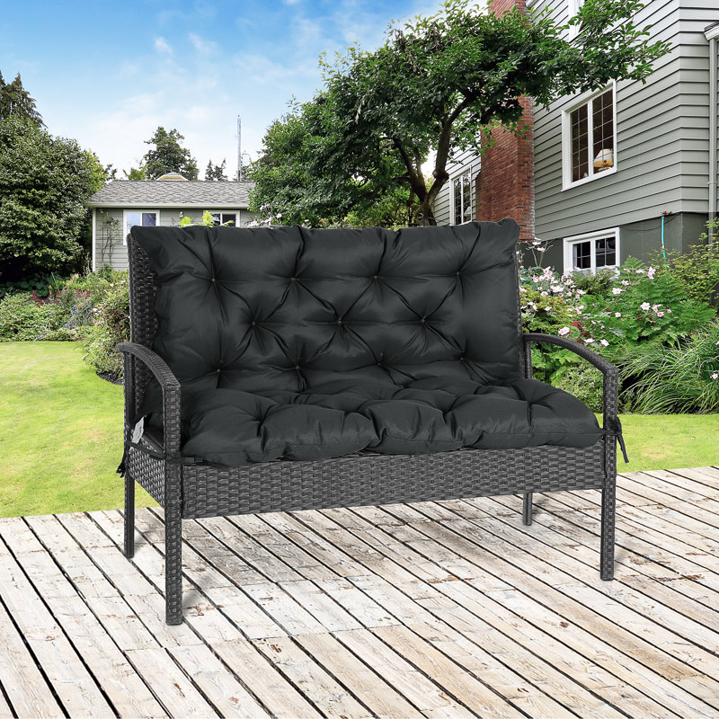Outdoor Seat Cushion, Black, 49cm H x 100cm W x 49cm D