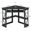 Ensemble de bureau d'ordinateur de coin 2 pièces et chaise de bureau ergonomique en filet, poste de travail de bureau en L avec tablettes de rangement et fauteuil de travail pivotant réglable avec roulettes, bureau d'écriture peu encombrant pour la chambre à coucher, les jeux et les petits bureaux-125372797