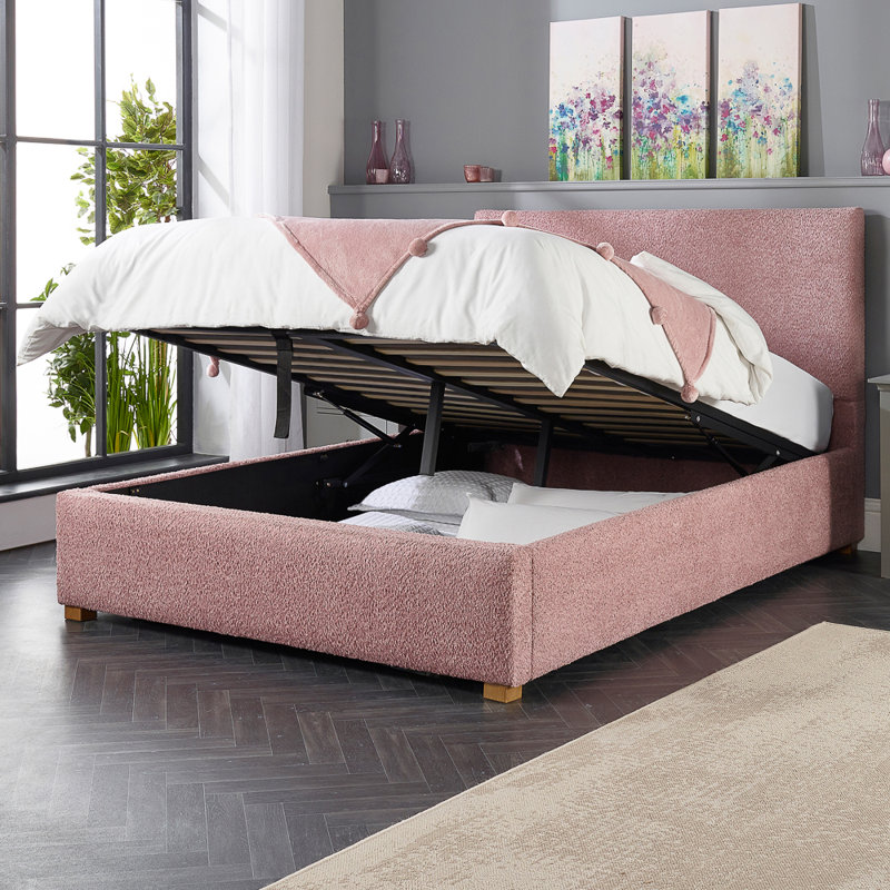 Bouclé Upholstered Garland Ottoman Bed Frame, Single (3'), Blush