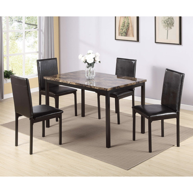 5 pièces de salle à manger en métal noir avec faux marbre