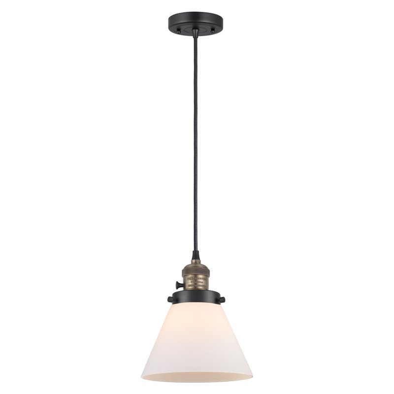Luminaire suspendu en forme de globe à 1 lumière Angjelina, H 129 po x l 7,75 po x P 7,75 po, Laiton antique noir, Blanc mat