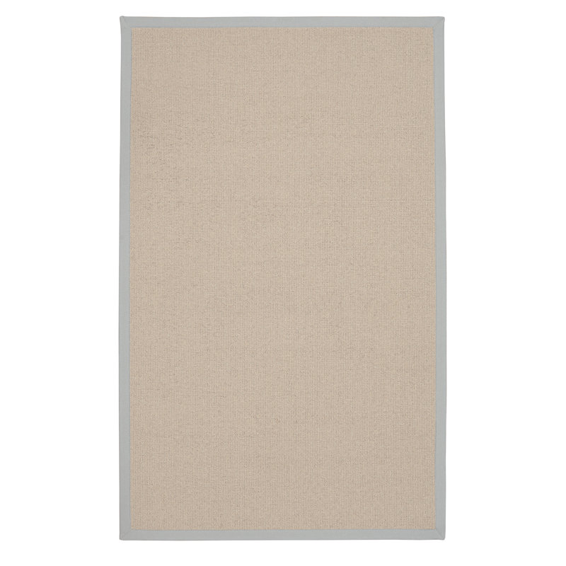 Nannette Handmade Light Beige Berber with Ice Blue Cotton Border Made in the USA Area Rug, Rectangle 8'9" x 12'