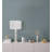 Modern Stacked Metal Table Lamp with Glass Accents and Linen Shade-512851596
