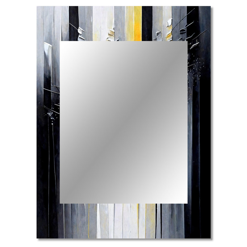 Abstract Geometric Black And Yellow III - Geometric Mirror, Black Decorative Wall Mirror, Printed Metal Art, 40" x 30"