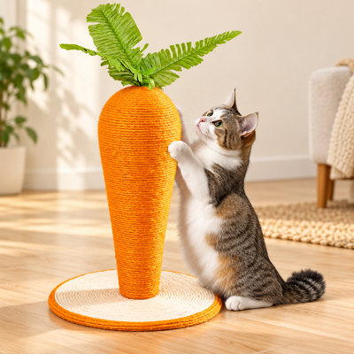 Carrot Shaped Cat Scratching Post, Natural Sisal Rope Cat Scratcher with Stable Base & Decorative Leaves, Indoor Cat Toy for Kittens and Adult Cats