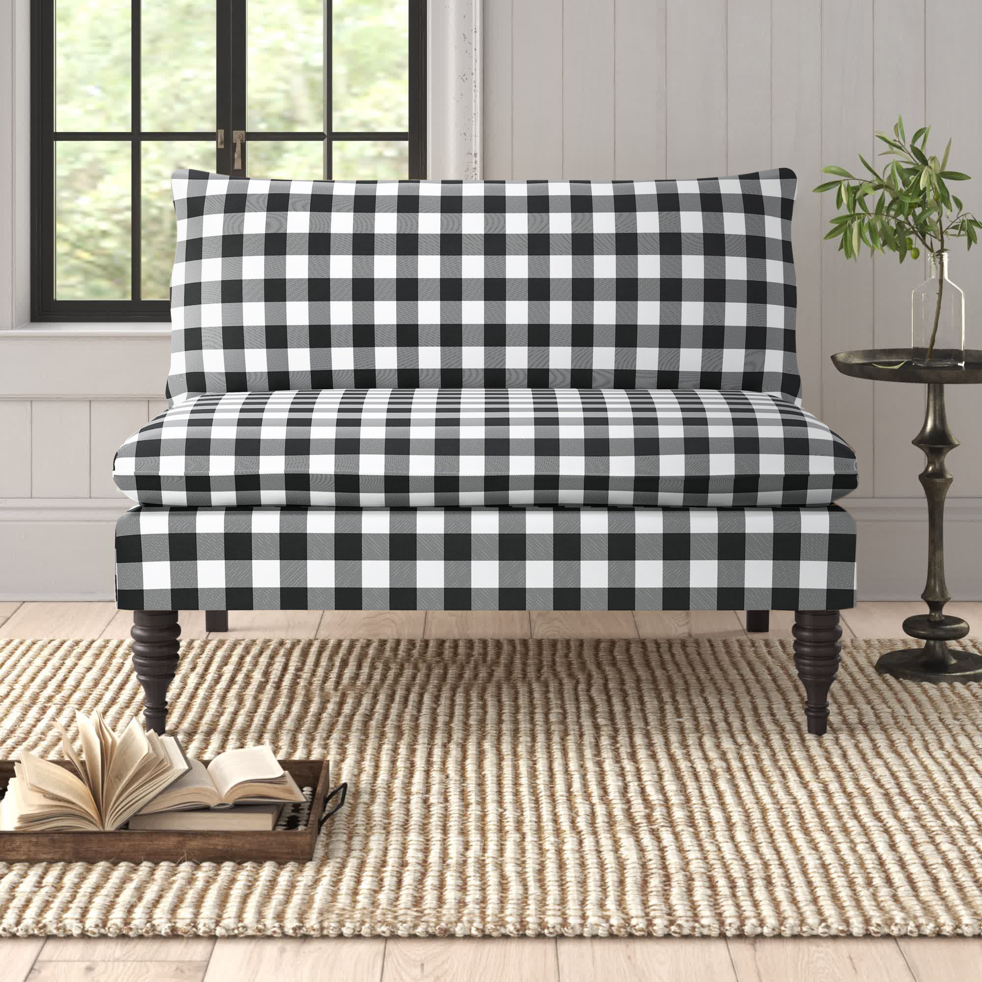 Cecelia 47'' Upholstered Loveseat, Classic Gingham Black