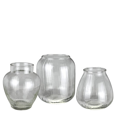 Vase Meri Trio, ensemble de 3, verre Sm: 3,5X3,5X3,75, Med: 3,5X3,5X4,5, Lrg: 3,75X3,75X5