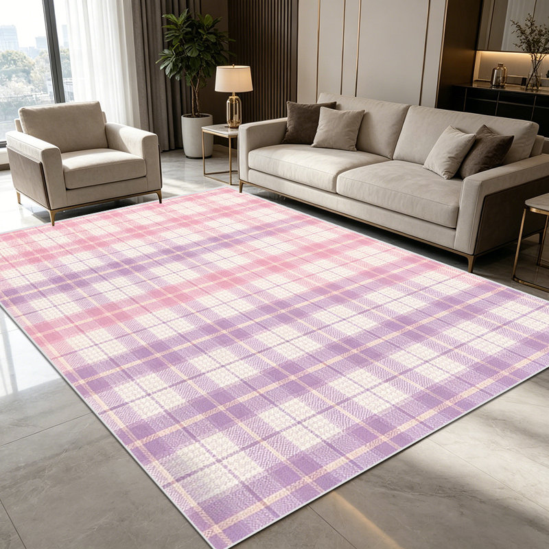 1PC pastel pink and purple plaid tartan area rugs, Soft and Comfortable, easy-to-maintain, machine washable Indoor floor mat, suitable for living room, bedroom, kitchen, entryway, dining area, balcony, porch, Home Decor, Outdoor Decor
