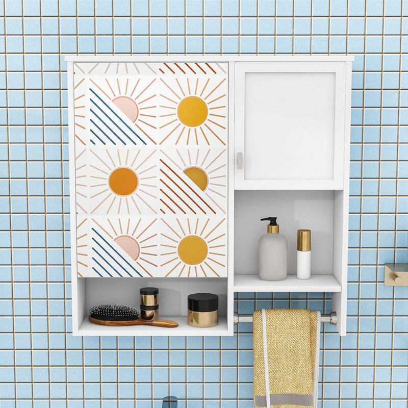 Armoire de salle de bain murale à miroir avec tablette réglable, porte-serviettes et conception imperméable, Blanc