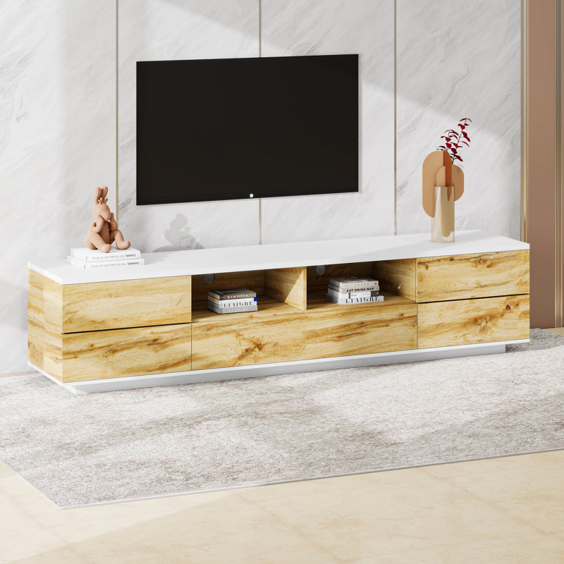 Meuble télé moderne avec rangement multifonctionnel, Naturel / Blanc