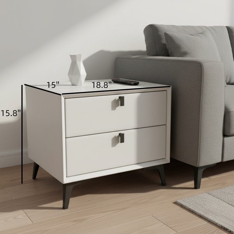 Table de chevet minimaliste en bois à motif de marbre blanc à double tiroir