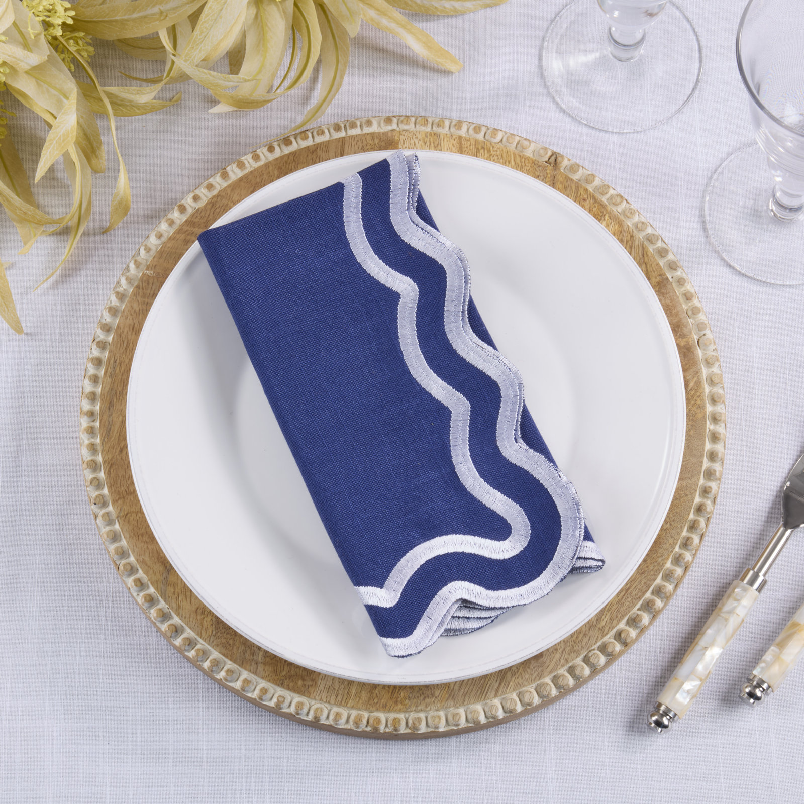 Scalloped Cotton Napkin, Navy Blue