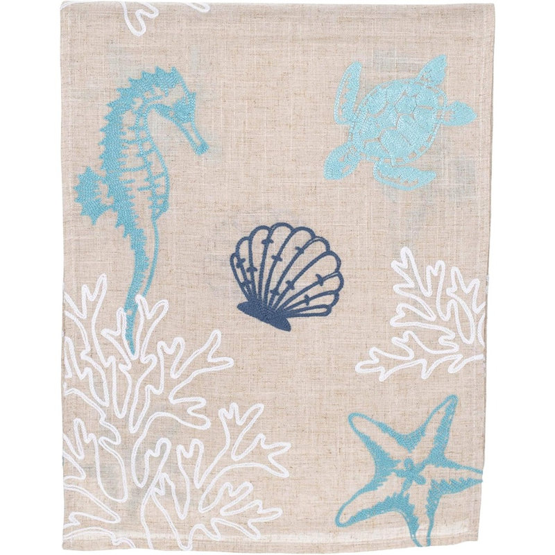 Chemin de table brodé - Design bord de mer - Décor de style bord de mer et plage
