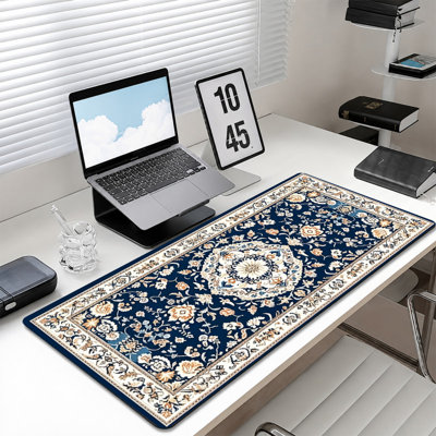 Tapis de souris en caoutchouc JYK, surface en microfibre lisse, base antidérapante, tapis de souris décoratif à bord arrondi pour le bureau et les jeux, 12 po x 32 po, impression de tapis beige marine