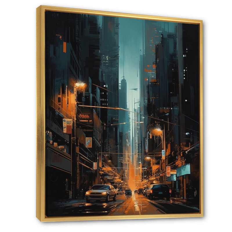 «Black and Blue Perspectives On Urban Life I», reproduction d'art sur toile, H 32 po x l 16 po x P 1 po, Cadre flottant doré