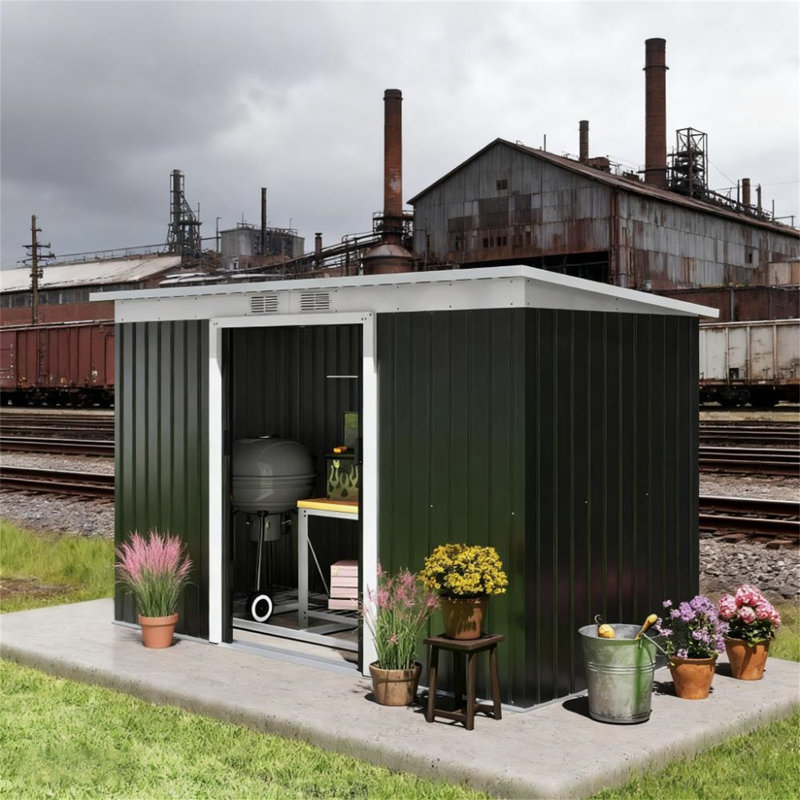 【Abri de jardin extérieur gris foncé House - Boîte à outils de 9 pi x 4 pi avec portes verrouillables doubles pour la cour, le patio, la pelouse et le garage