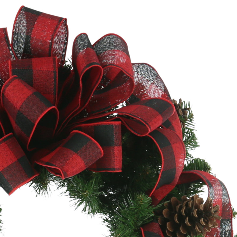 26" Pine Christmas Wreath With A Large Bow, Black, Red