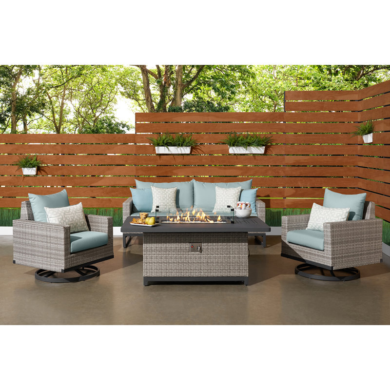 Sameko Amali 4 Piece Rattan Sofa Seating Group With Sunbrella Cushion Covers, Canvas Spa Sunbrella® Canvas, Gray