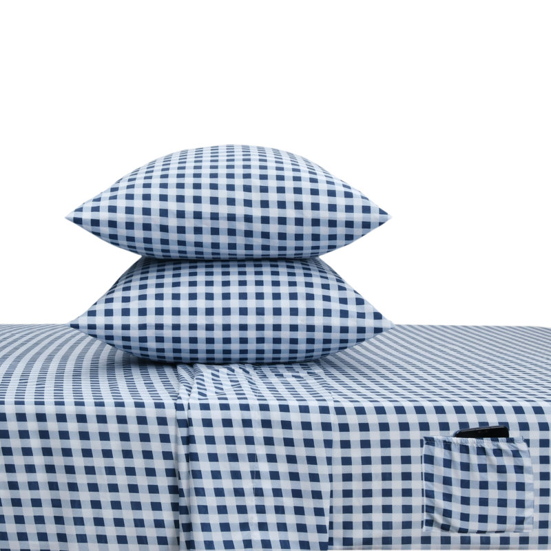 Eilerich Microfiber Geometric Sheet Set, Full/Double Sheet Set + 2 Pillowcases, Checkered