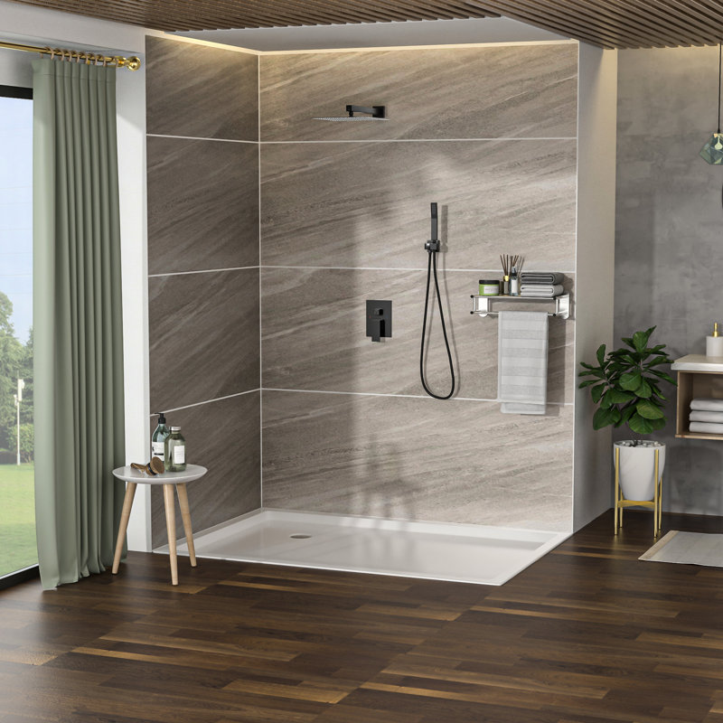 12 Inch Square Matte Black Shower With Dual Head Components , Easy Installation, Matte Black