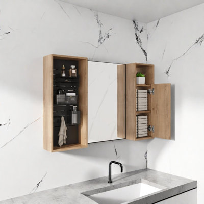 Ensemble d'armoire à pharmacie murale 41,31 po avec rangement, armoire à pharmacie à porte miroir, contreplaqué