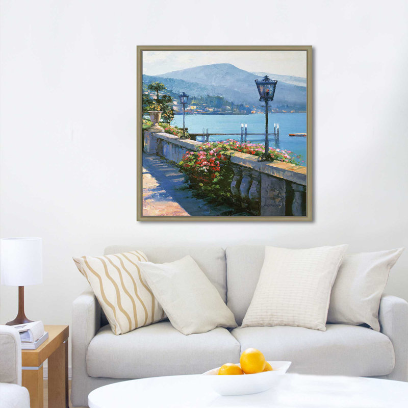 «Bellagio Promenade II» par Howard Behrens - Peinture, Cadre flottant champagne, H 21,5 po x l 21,5 po x P 2 po