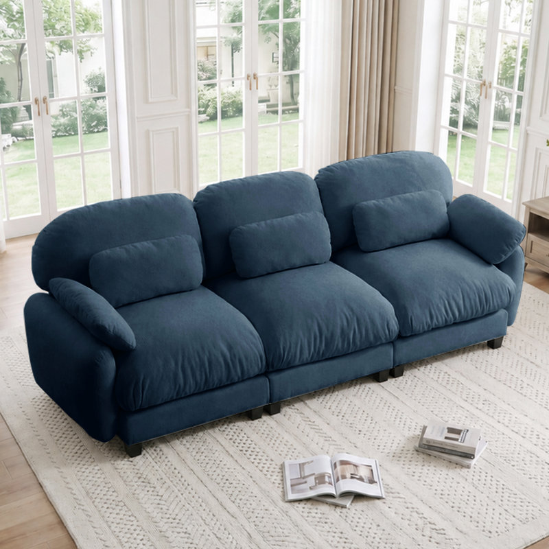 Canapé modulaire 3 places Cloud Feel, chenille bleue, assise profonde, Bleu
