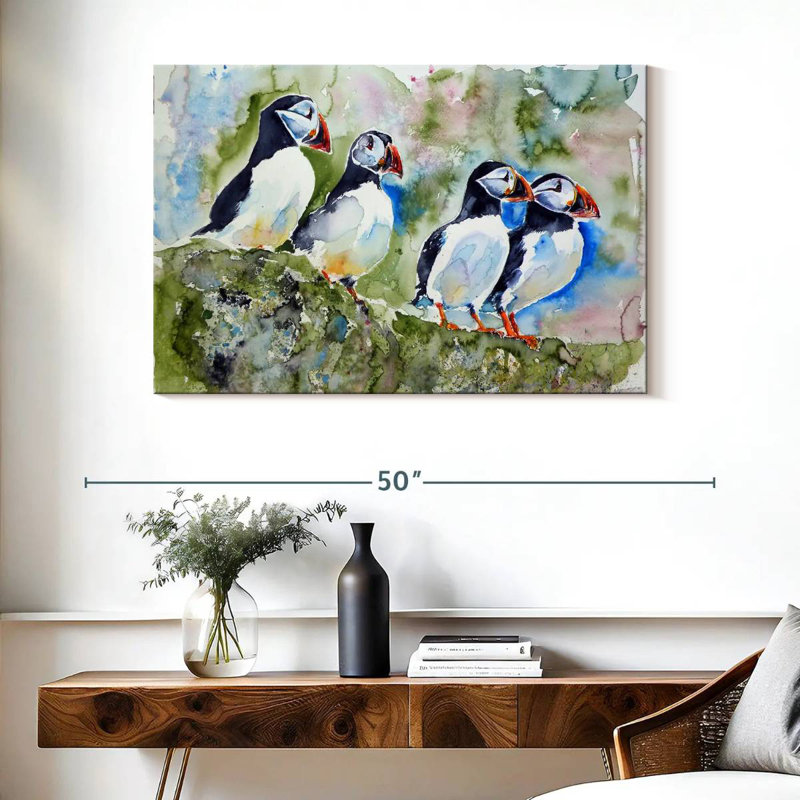 The Puffins On Stone I, 26" H x 39" W