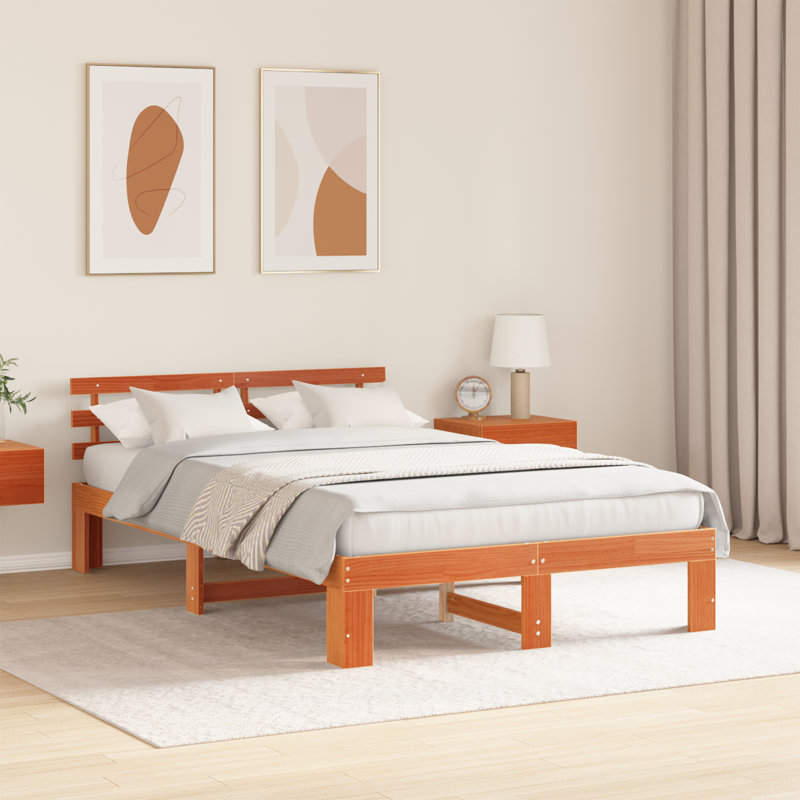 Pine Wood Bed Frame Solid Wood 120 X 190 Cm, Wax Brown