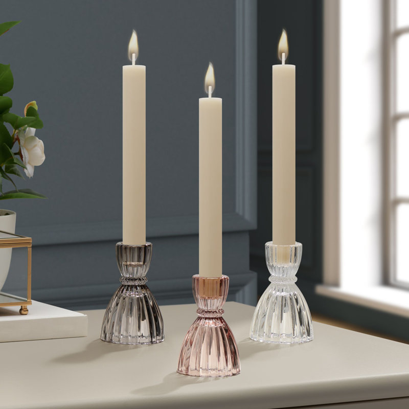 3.5'' H Glass Tabletop Candlestick, Gray