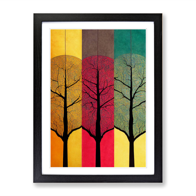 Tree Trio - Single Picture Frame Print, 64cm H x 46cm W x 2cm D, Walnut