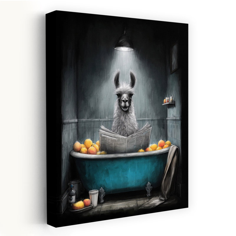 Lama In Bathtube 3 by Justyna Jaszke - Wrapped Canvas Print, 60.96 cm H x 40.64 cm W
