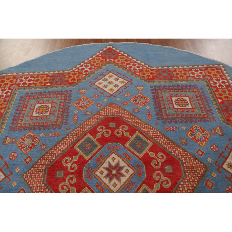 Tapis bleu à motif de teinture Kazak bleu fait à la main 10 x 10