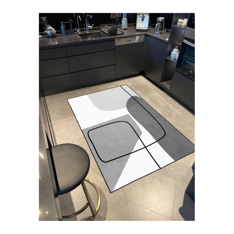 Tapis à motif géométrique noir et gris, Sous-tapis rectangulaire de 3 pi 3 po x 4 pi 11 po